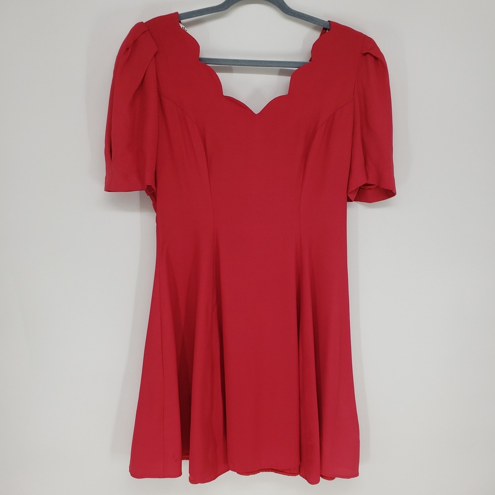 Vintage 90s Jump Scalloped Red Fit & Flare Mini Dress Women Size 11 / 12 Party